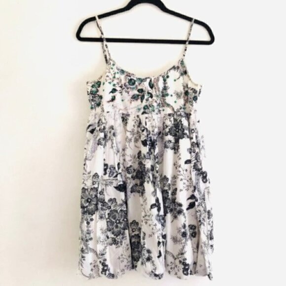 Chaudry KC Dress S Bubble Embellished Sequin Floral Print Black White - Picture 1 of 9